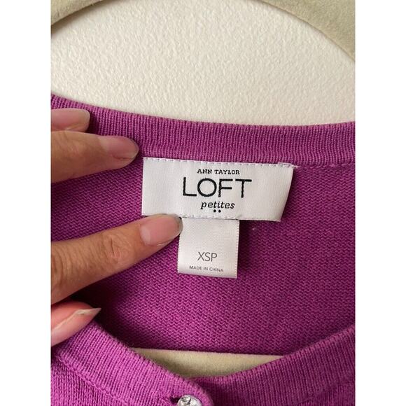 Ann Taylor Sweater Women's XXS Petite Purple Cardigan Loft Crystal Button Up - Picture 4 of 4